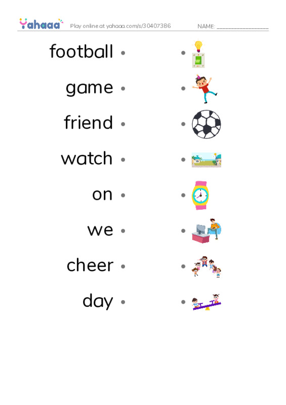 RAZ Vocabulary B: The Big Game PDF link match words worksheet