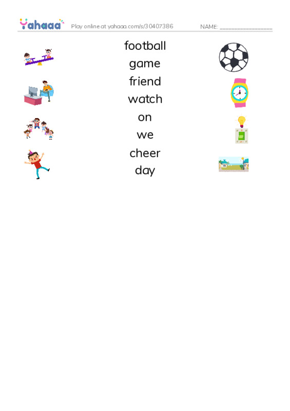 RAZ Vocabulary B: The Big Game PDF three columns match words