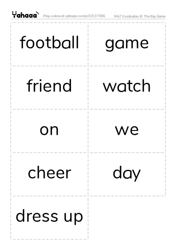 RAZ Vocabulary B: The Big Game PDF two columns flashcards