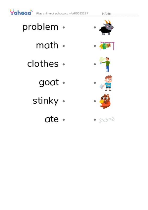 RAZ Vocabulary B: The Hungry Goat PDF link match words worksheet