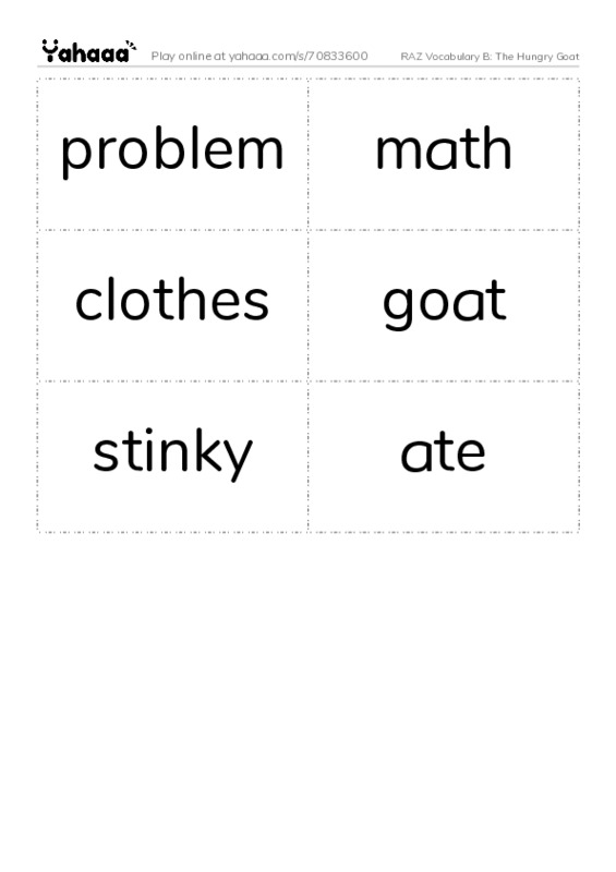 RAZ Vocabulary B: The Hungry Goat PDF two columns flashcards
