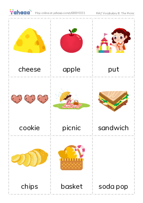 RAZ Vocabulary B: The Picnic PDF flaschards with images