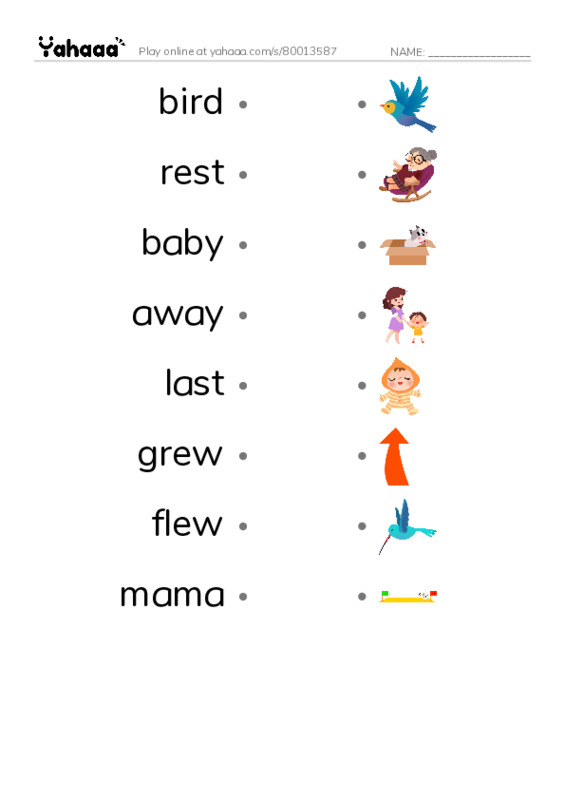 RAZ Vocabulary B: Three Baby Birds PDF link match words worksheet