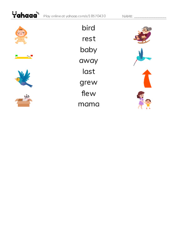 RAZ Vocabulary B: Three Baby Birds PDF three columns match words