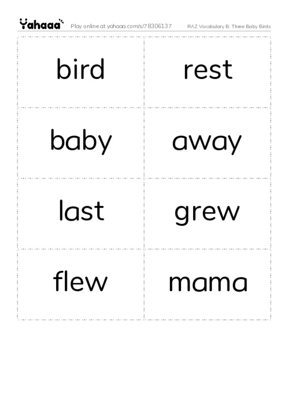 RAZ Vocabulary B: Three Baby Birds PDF two columns flashcards