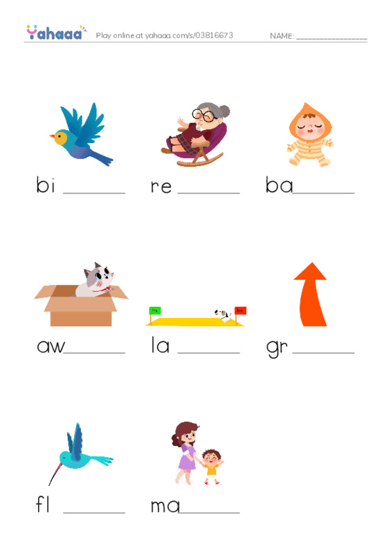 RAZ Vocabulary B: Three Baby Birds PDF worksheet to fill in words gaps