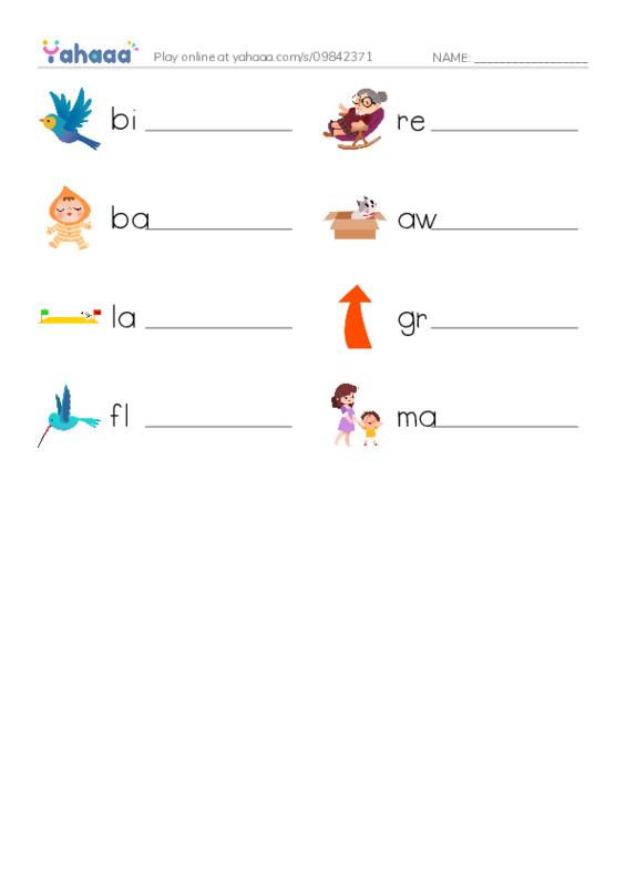 RAZ Vocabulary B: Three Baby Birds PDF worksheet writing row