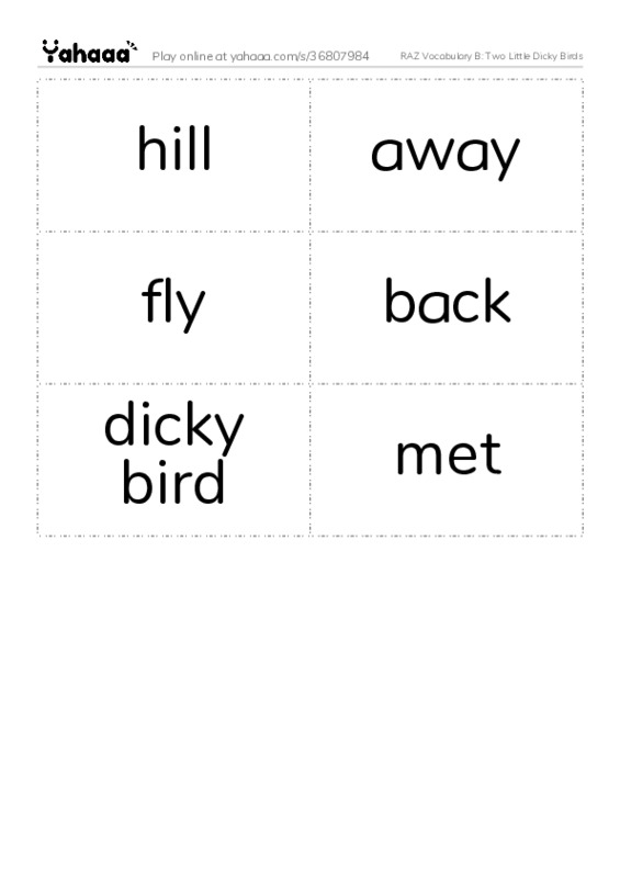 RAZ Vocabulary B: Two Little Dicky Birds PDF two columns flashcards