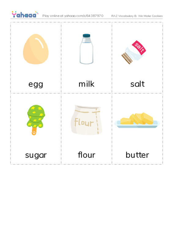 RAZ Vocabulary B: We Make Cookies PDF flaschards with images