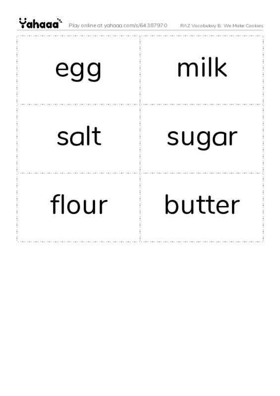 RAZ Vocabulary B: We Make Cookies PDF two columns flashcards