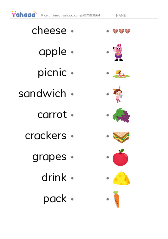 RAZ Vocabulary B: We Pack a Picnic PDF link match words worksheet