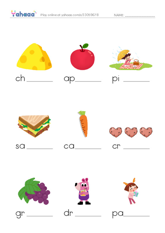 RAZ Vocabulary B: We Pack a Picnic PDF worksheet to fill in words gaps