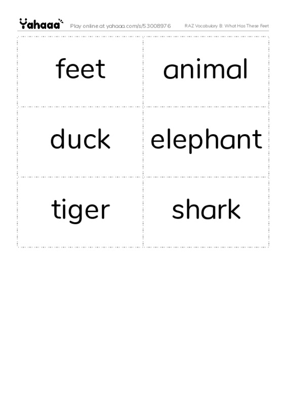 RAZ Vocabulary B: What Has These Feet PDF two columns flashcards