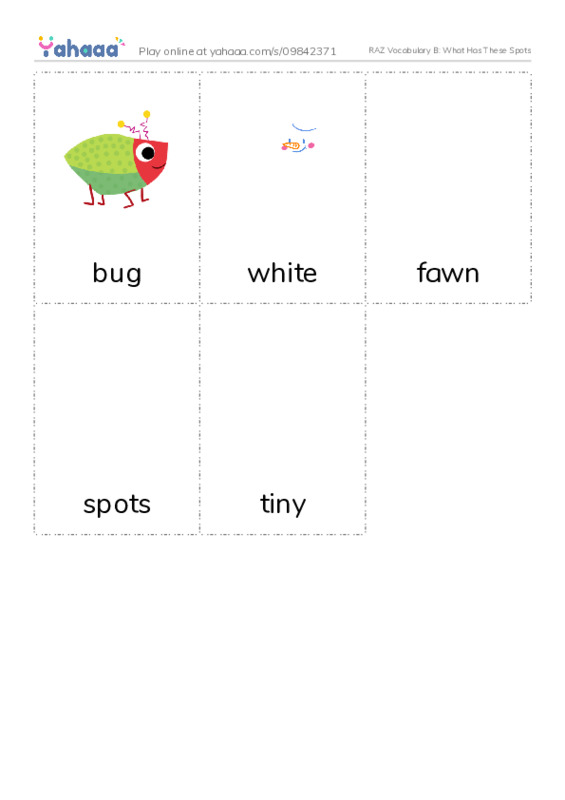 RAZ Vocabulary B: What Has These Spots PDF flaschards with images