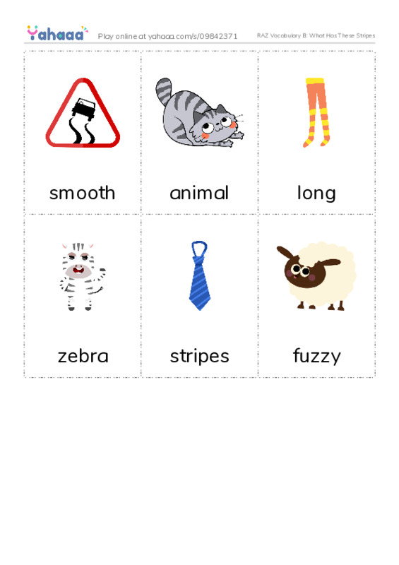 RAZ Vocabulary B: What Has These Stripes PDF flaschards with images