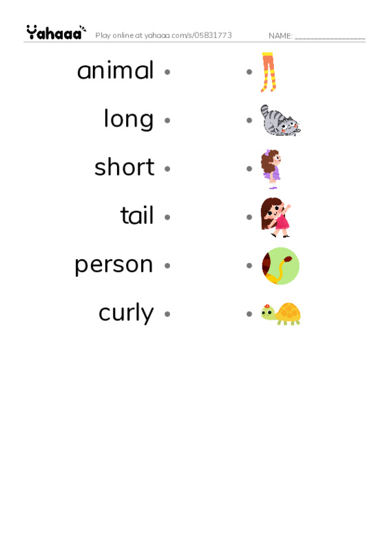 RAZ Vocabulary B: What Has This Tail PDF link match words worksheet