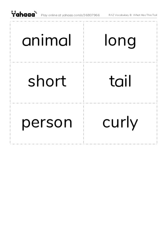 RAZ Vocabulary B: What Has This Tail PDF two columns flashcards