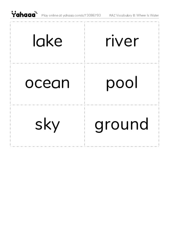 RAZ Vocabulary B: Where Is Water PDF two columns flashcards