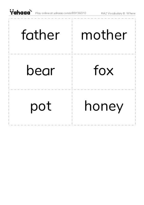 RAZ Vocabulary B: Where PDF two columns flashcards