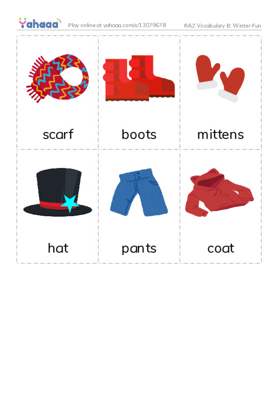 RAZ Vocabulary B: Winter Fun PDF flaschards with images