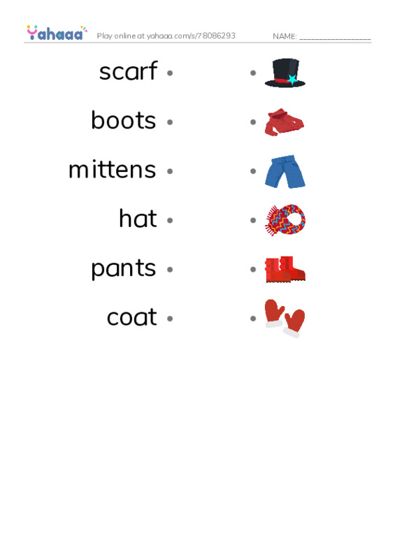 RAZ Vocabulary B: Winter Fun PDF link match words worksheet