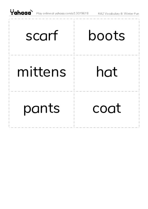 RAZ Vocabulary B: Winter Fun PDF two columns flashcards
