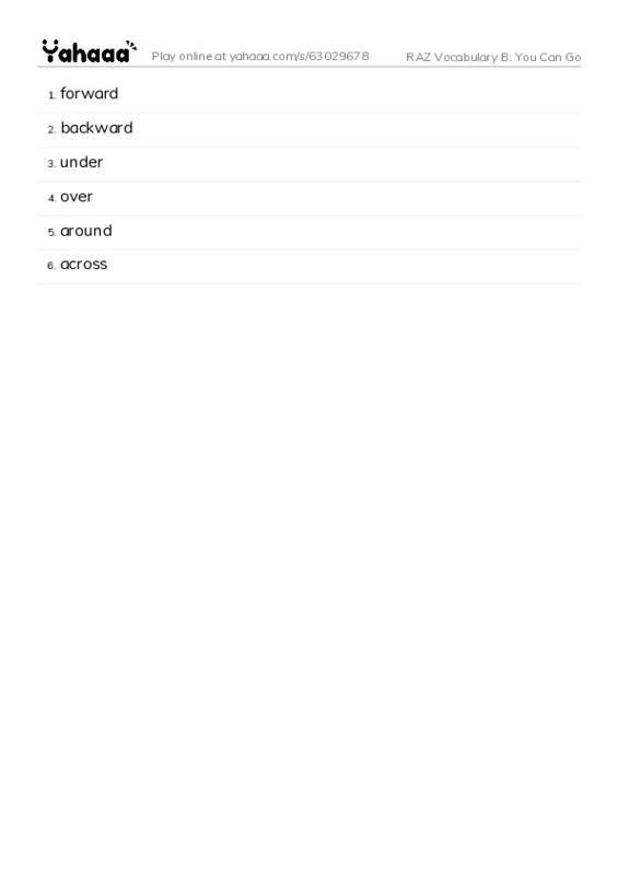 RAZ Vocabulary B: You Can Go PDF words glossary