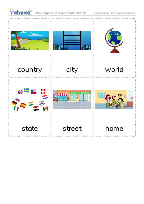 RAZ Vocabulary C: A Place Called Home PDF flaschards with images