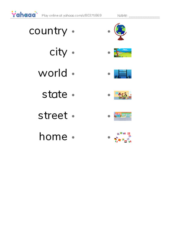 RAZ Vocabulary C: A Place Called Home PDF link match words worksheet