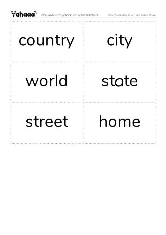 RAZ Vocabulary C: A Place Called Home PDF two columns flashcards
