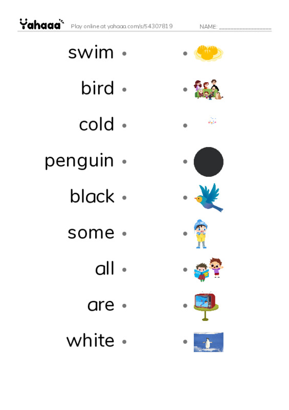 RAZ Vocabulary C: All About Penguins PDF link match words worksheet