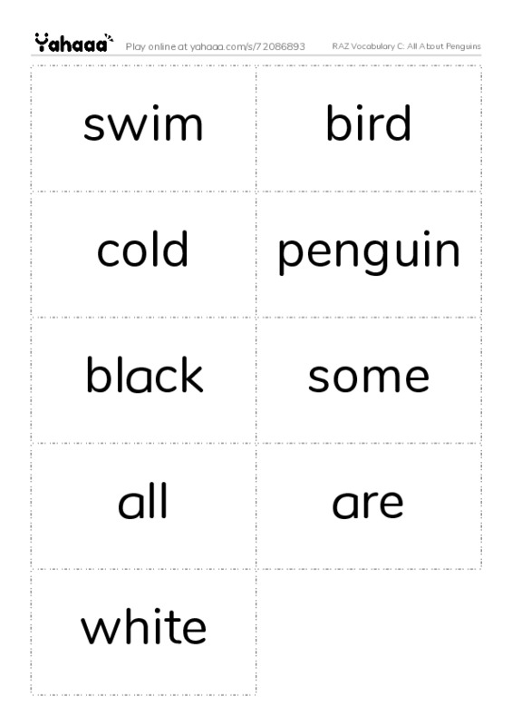 RAZ Vocabulary C: All About Penguins PDF two columns flashcards