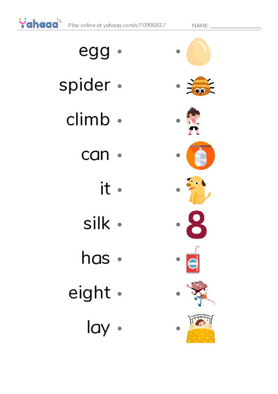 RAZ Vocabulary C: All About Spiders PDF link match words worksheet