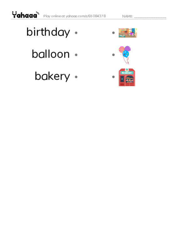 RAZ Vocabulary C: Birthday Party PDF link match words worksheet