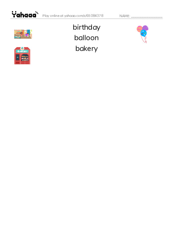 RAZ Vocabulary C: Birthday Party PDF three columns match words