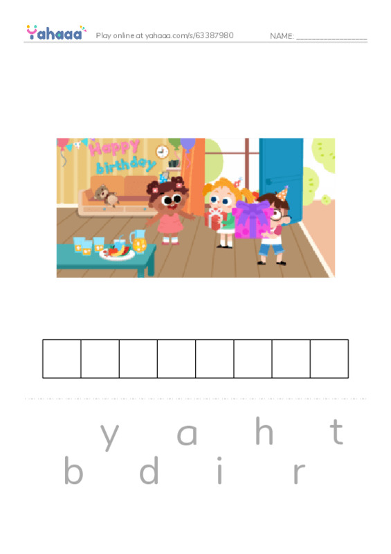 RAZ Vocabulary C: Birthday Party PDF word puzzles worksheet