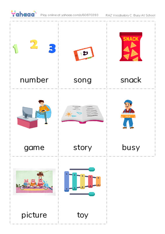 RAZ Vocabulary C: Busy At School PDF flaschards with images
