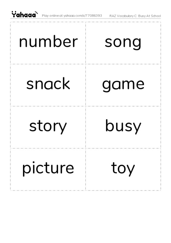 RAZ Vocabulary C: Busy At School PDF two columns flashcards