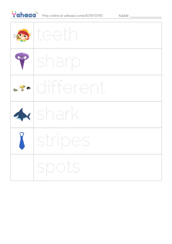 RAZ Vocabulary C: Different Kinds of Sharks PDF one column image words