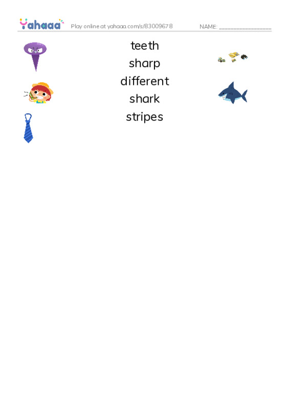 RAZ Vocabulary C: Different Kinds of Sharks PDF three columns match words