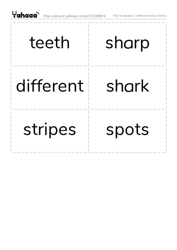 RAZ Vocabulary C: Different Kinds of Sharks PDF two columns flashcards