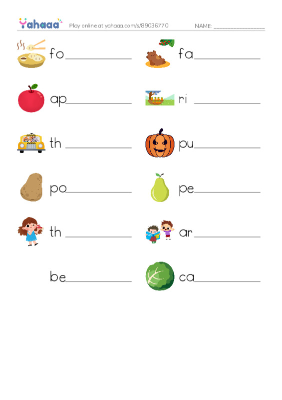 RAZ Vocabulary C: Fall Foods PDF worksheet writing row
