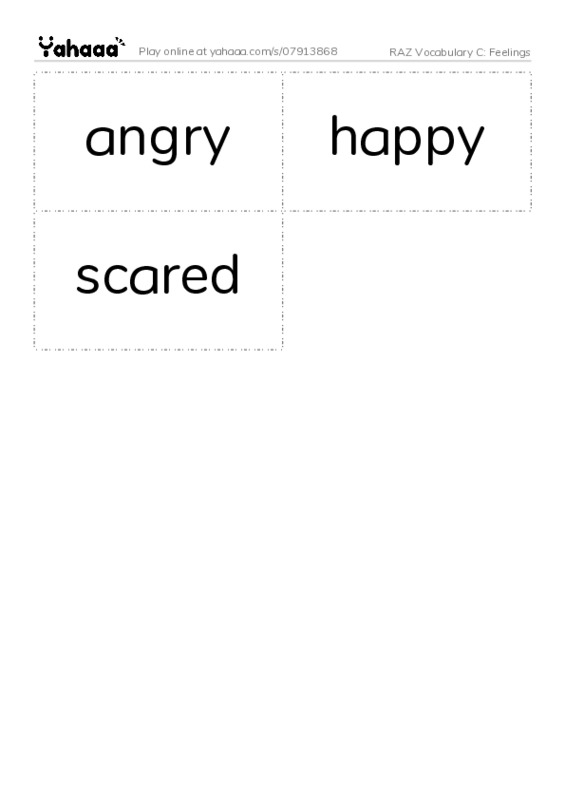 RAZ Vocabulary C: Feelings PDF two columns flashcards