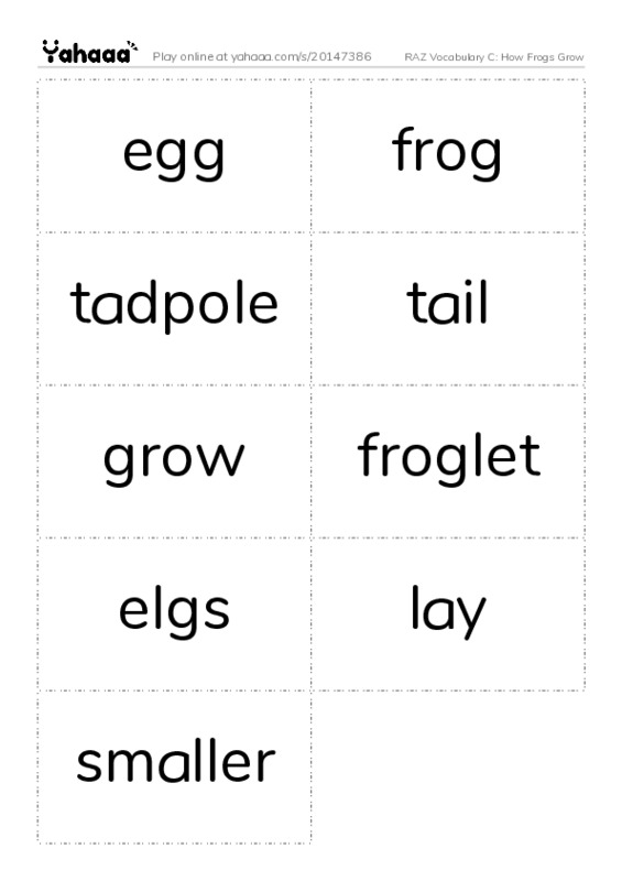 RAZ Vocabulary C: How Frogs Grow PDF two columns flashcards