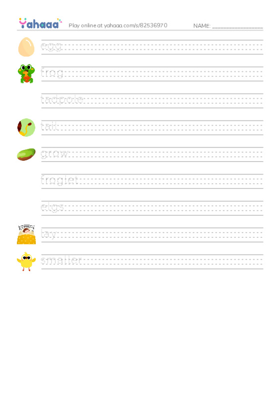 RAZ Vocabulary C: How Frogs Grow PDF write between the lines worksheet