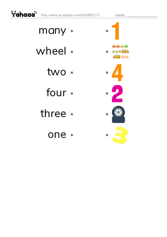 RAZ Vocabulary C: How Many Wheels PDF link match words worksheet