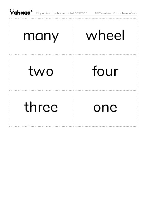 RAZ Vocabulary C: How Many Wheels PDF two columns flashcards