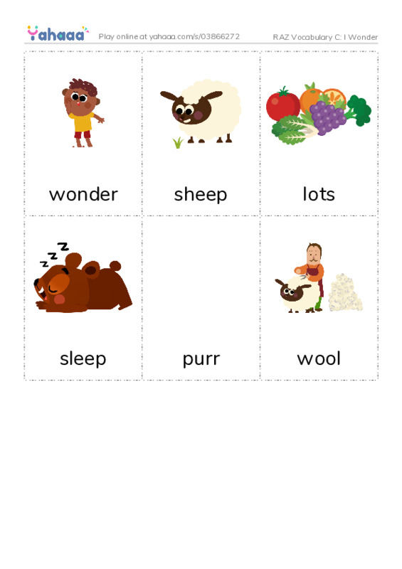 RAZ Vocabulary C: I Wonder PDF flaschards with images