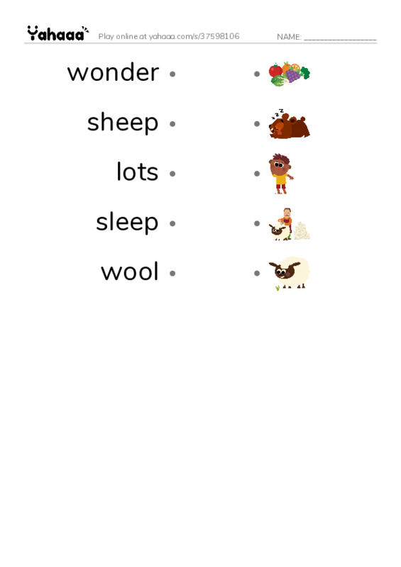 RAZ Vocabulary C: I Wonder PDF link match words worksheet