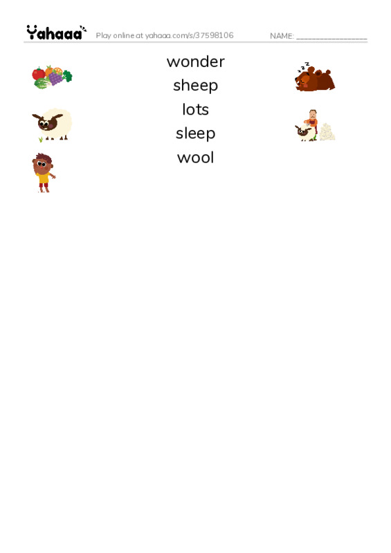 RAZ Vocabulary C: I Wonder PDF three columns match words